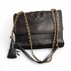 Tory Burch Black Leather Fleming convertible Bag crossbody/ shoulder bag